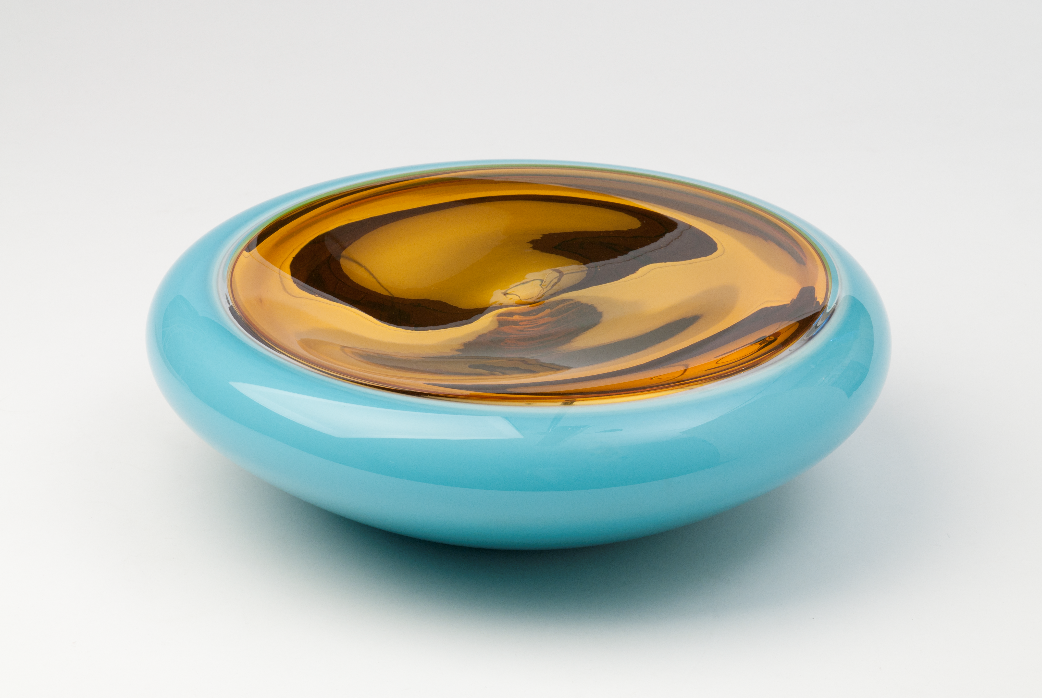 Mirrored Bowl in Gold & Light Blue